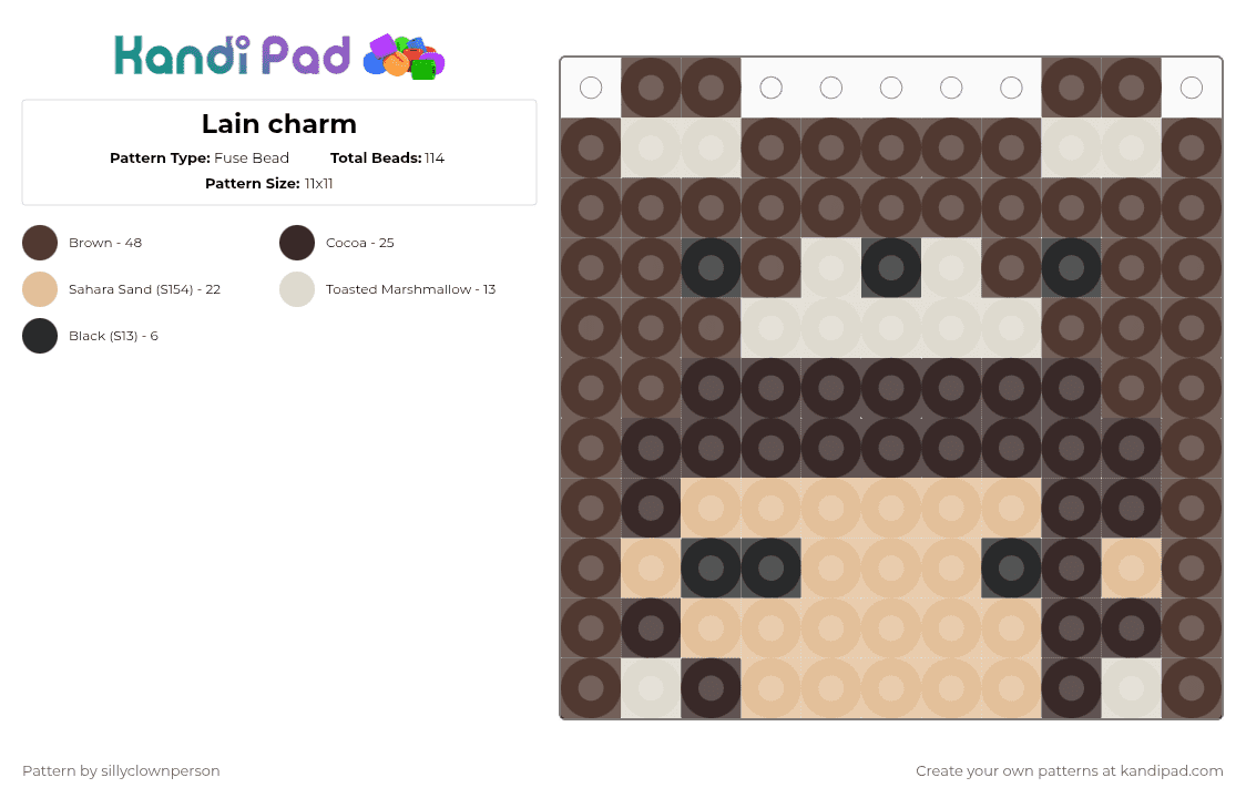 Lain charm - Fuse Bead Pattern by sillyclownperson on Kandi Pad - brown,beige,serial experiments lain,lain,anime,charm,bear,teddy bear,character