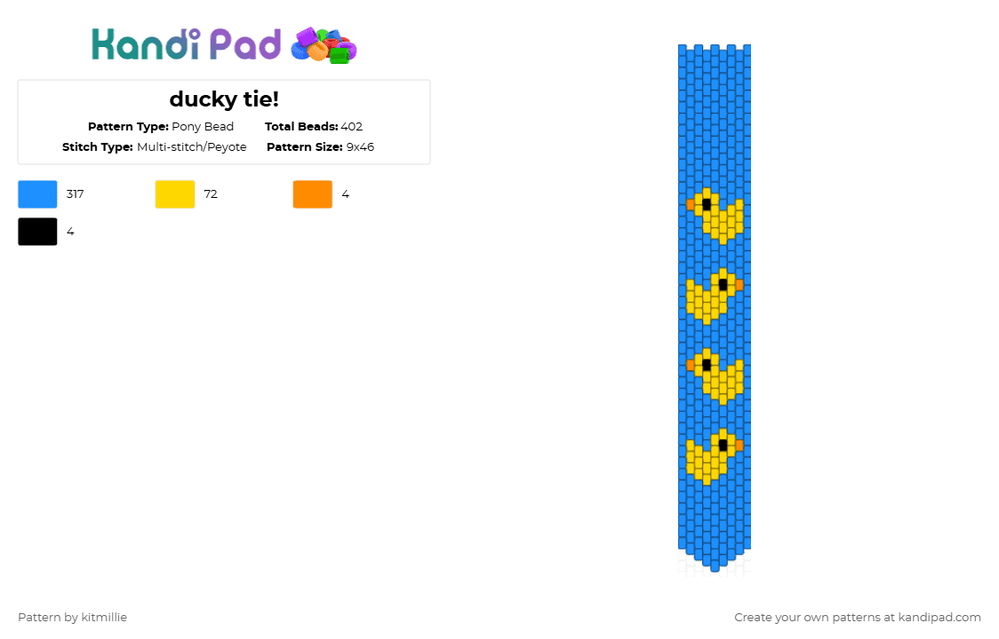 ducky tie! - Pony Bead Pattern by kitmillie on Kandi Pad - light blue,duck,kandi tie,pony beads,tie,water,blue,animal,silly