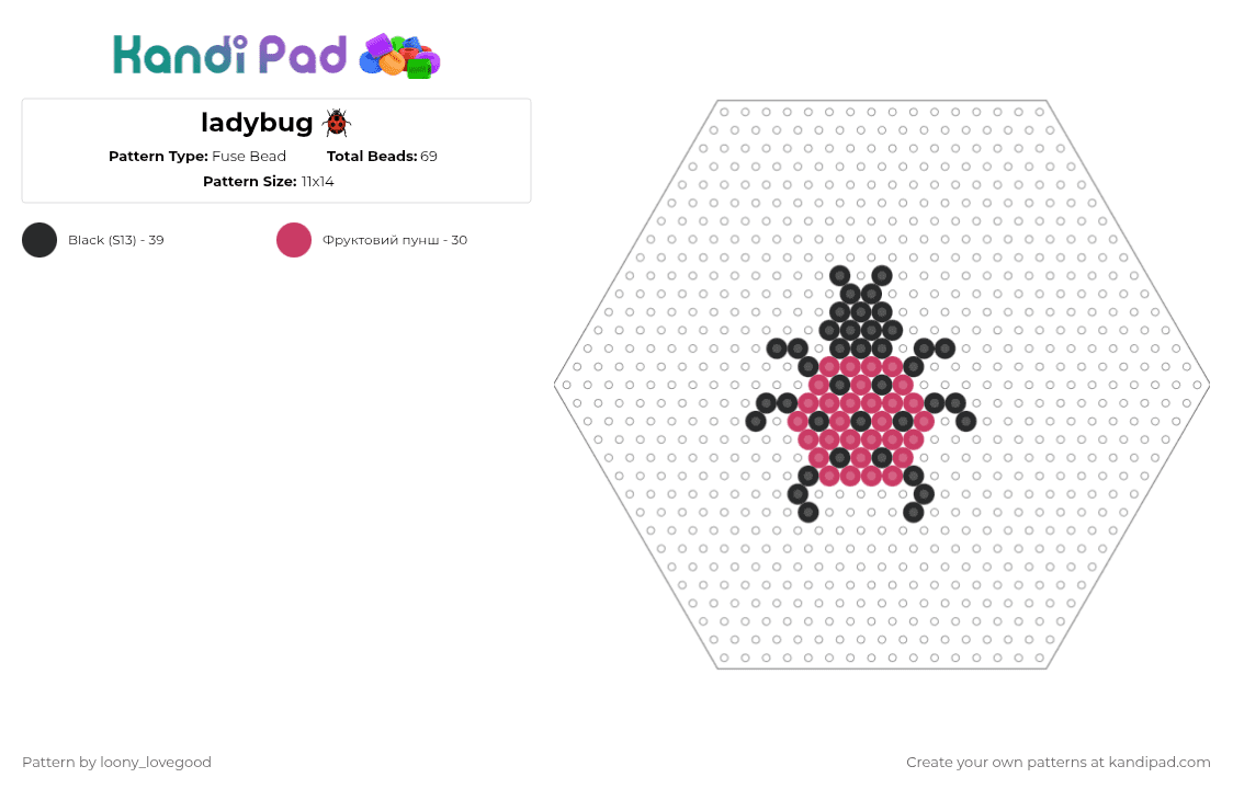 Ladybug 🐞 Fuse Bead Pattern - Kandi Pad | Kandi Patterns, Fuse Bead ...