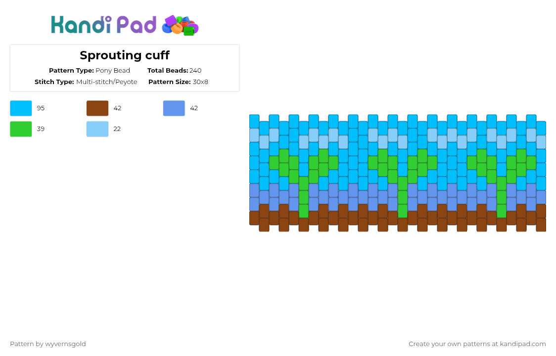Sprouting cuff - Pony Bead Pattern by wyvernsgold on Kandi Pad - light blue,cotdbeginnings,plant,sprout