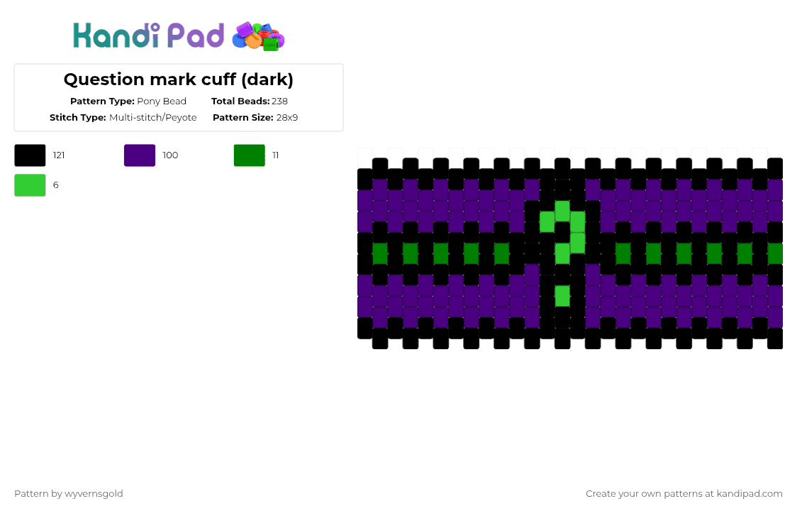 Question mark cuff (dark) - Pony Bead Pattern by wyvernsgold on Kandi Pad - purple,riddler