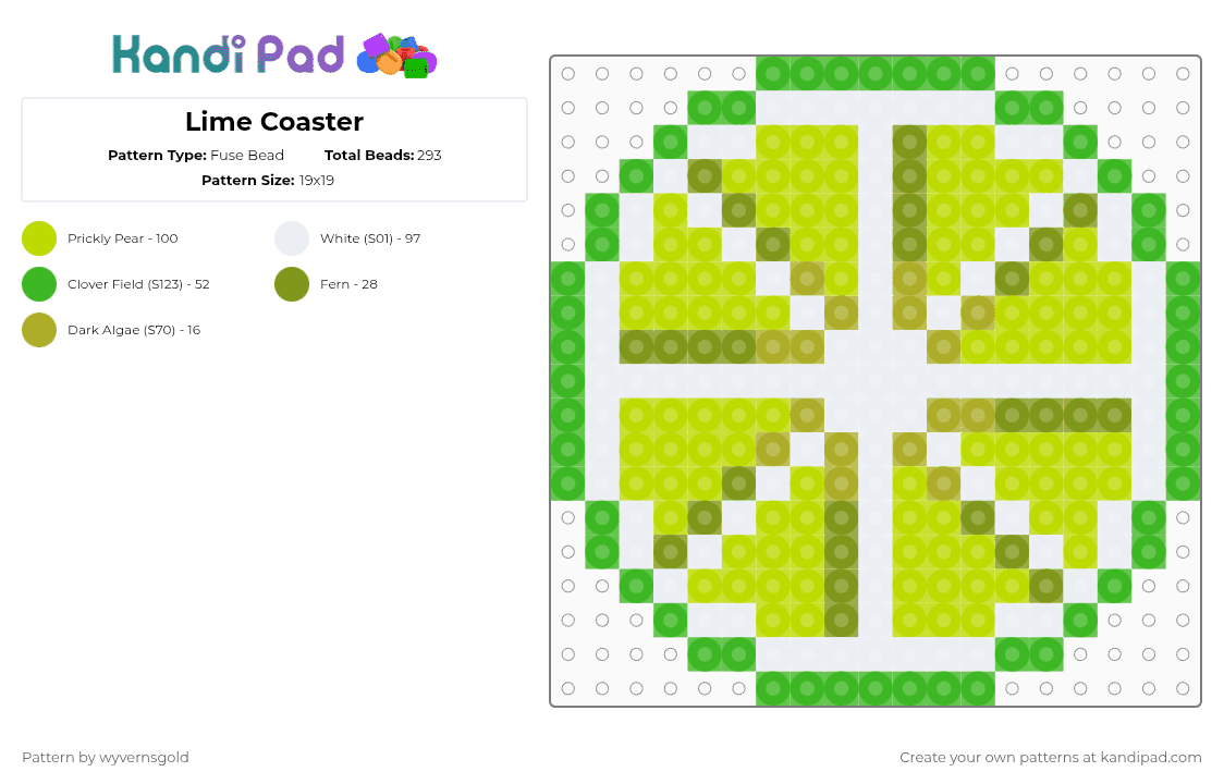Lime Coaster - Fuse Bead Pattern by wyvernsgold on Kandi Pad - green,lime,coaster,citrus