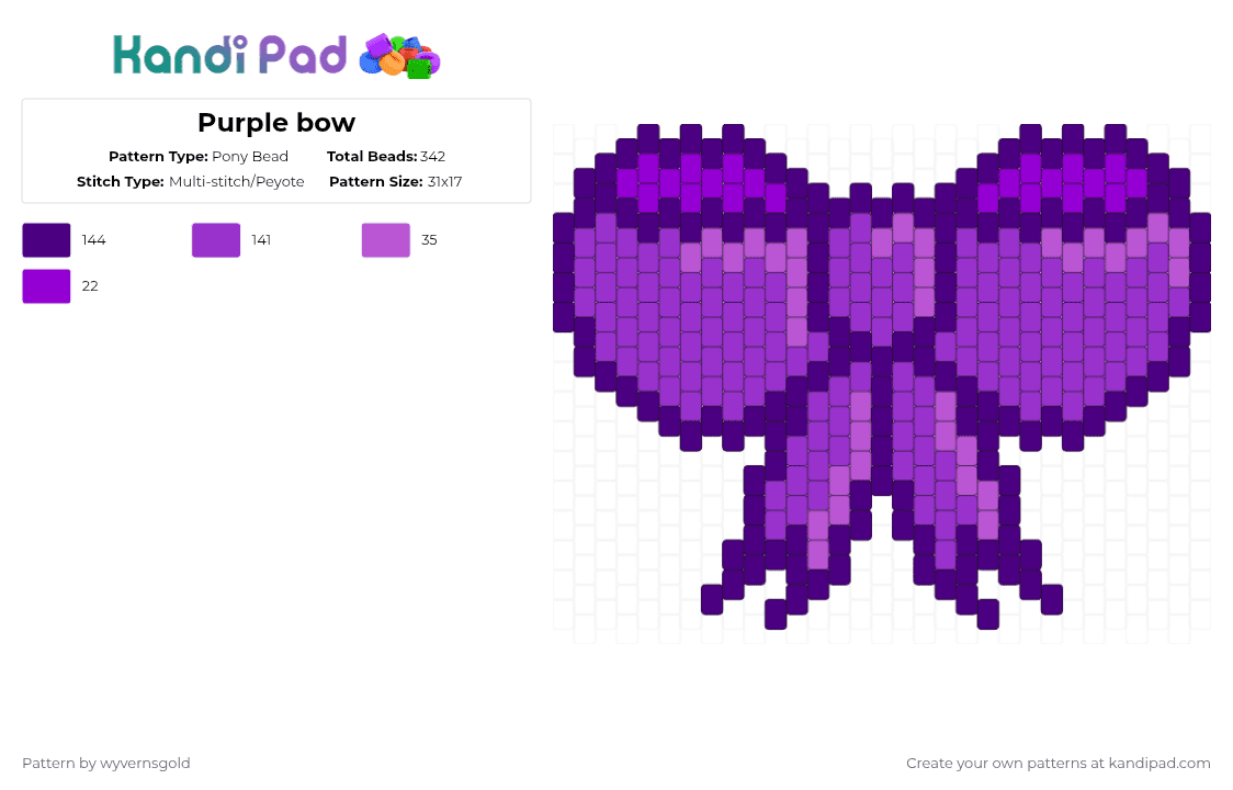 Purple bow - Pony Bead Pattern by wyvernsgold on Kandi Pad - purple,cotdribbons