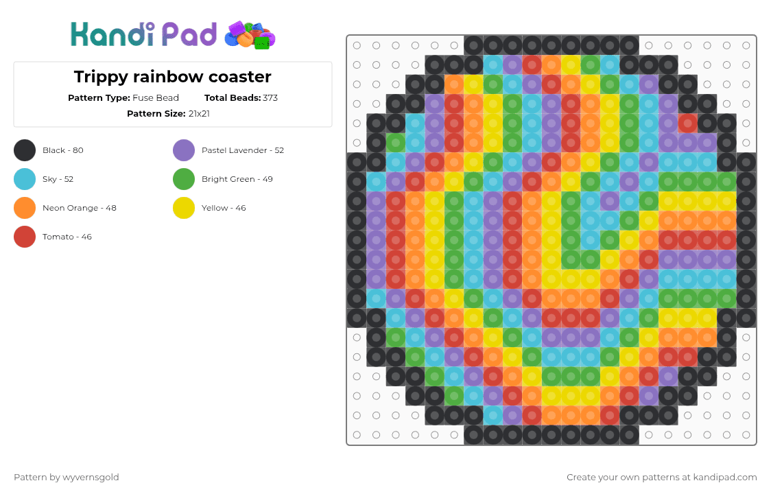 Trippy rainbow coaster - Fuse Bead Pattern by wyvernsgold on Kandi Pad - orange,red,light blue,colorful,rainbow,trippy,coaster