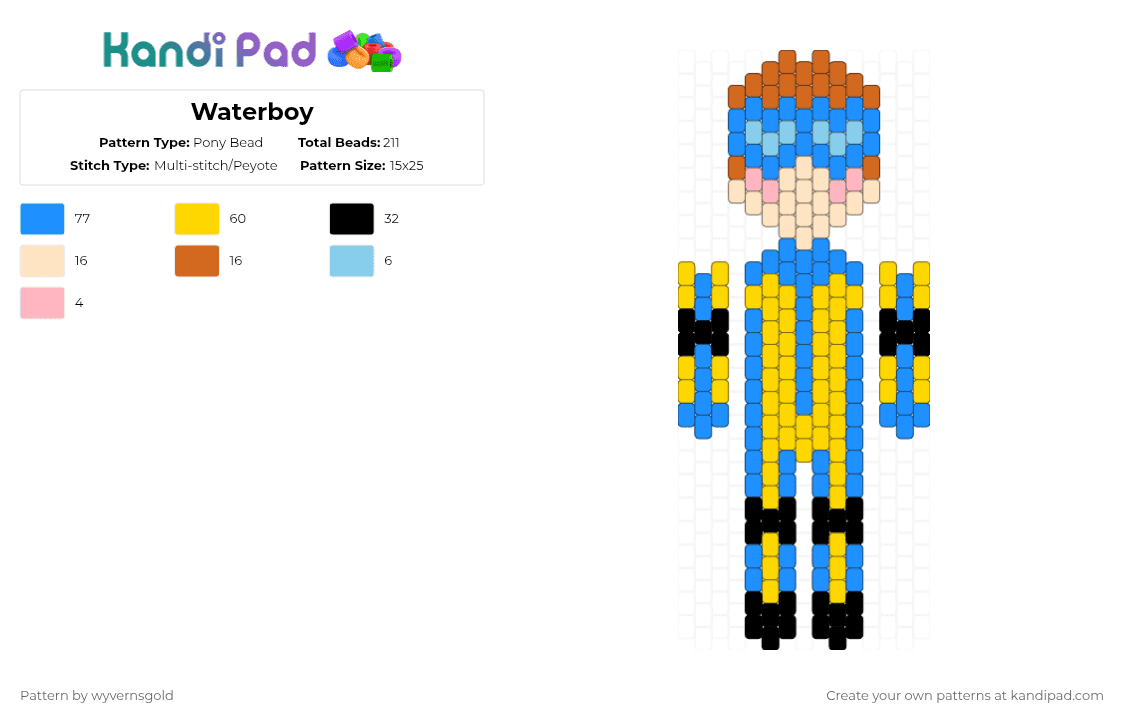 Waterboy - Pony Bead Pattern by wyvernsgold on Kandi Pad - yellow,light blue,character,dispatch,waterboy,dispatch waterboy
