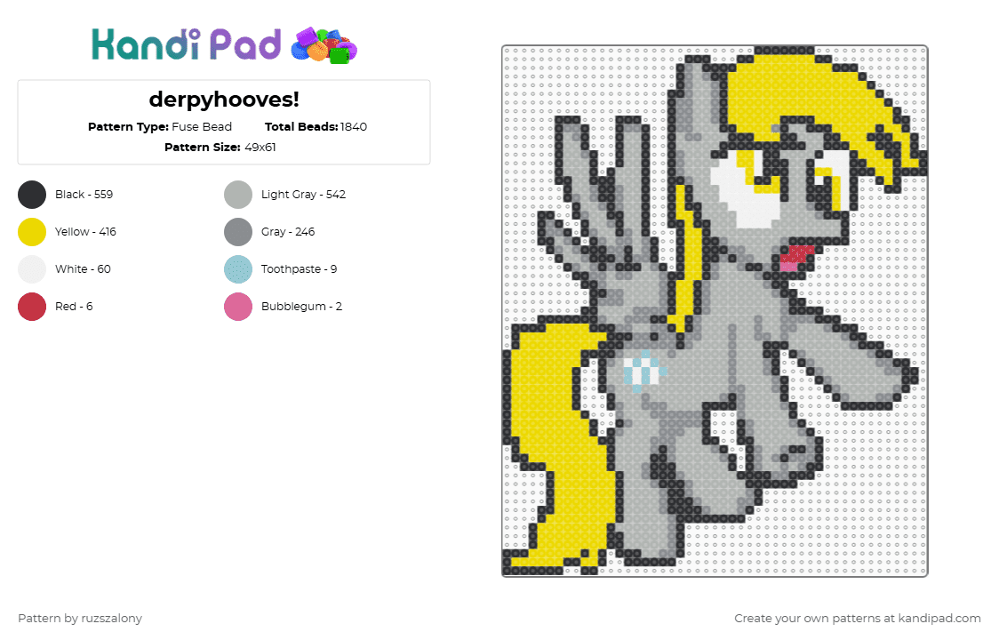 derpyhooves! - Fuse Bead Pattern by ruzszalony on Kandi Pad - beige, gray, yellow