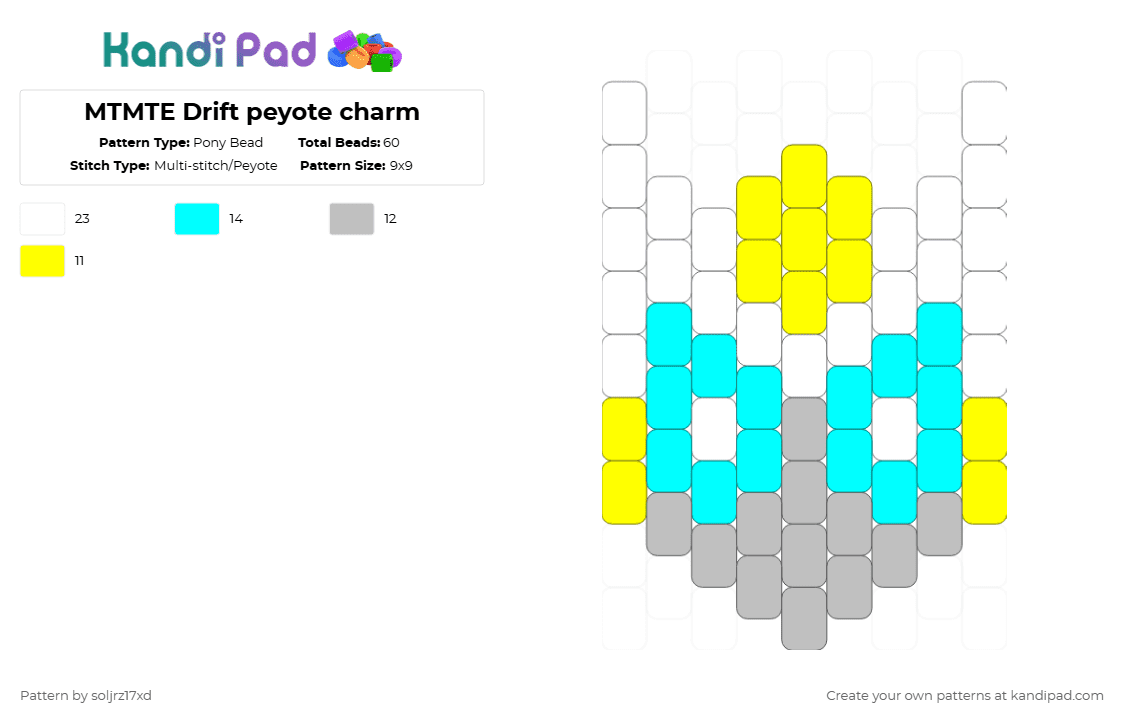 MTMTE Drift peyote charm - Pony Bead Pattern by soljrz17xd on Kandi Pad - light blue,beige
