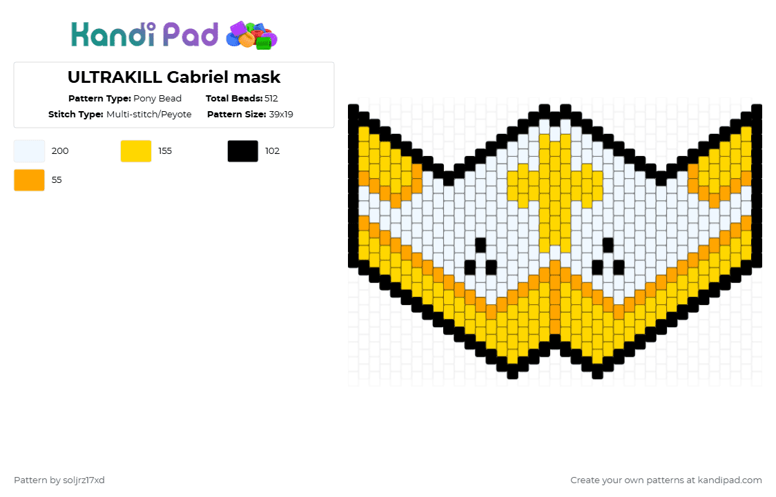 ULTRAKILL Gabriel mask - Pony Bead Pattern by soljrz17xd on Kandi Pad - yellow,orange