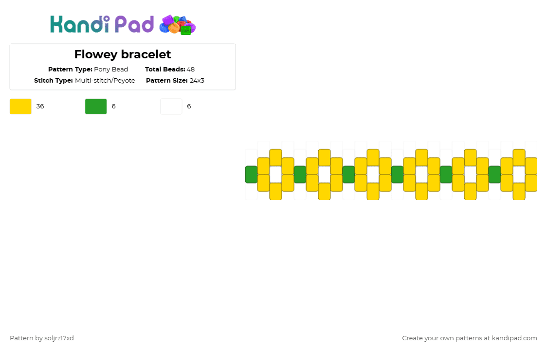 Flowey bracelet - Pony Bead Pattern by soljrz17xd on Kandi Pad - yellow,undertale,video games
