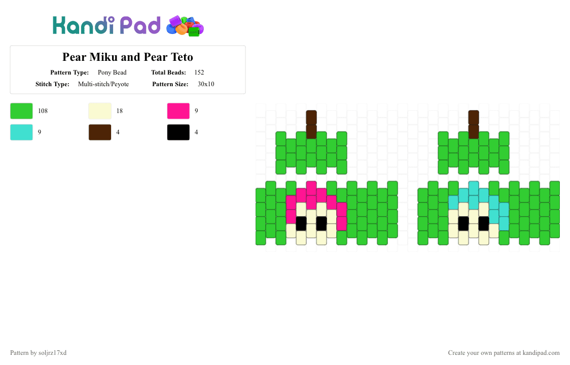 Pear Miku and Pear Teto - Pony Bead Pattern by soljrz17xd on Kandi Pad - fruit, funny, green, miku, teto, vocaloid