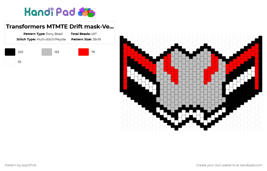 Transformers MTMTE Drift mask-Version 1 - Pony Bead Pattern by soljrz17xd on Kandi Pad - red,beige