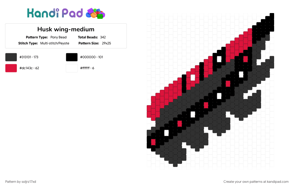 Husk wing-medium - Pony Bead Pattern by soljrz17xd on Kandi Pad - black, cosplay, hazbin hotel, hazbin hotel husk, husk hazbin hotel, red, wing