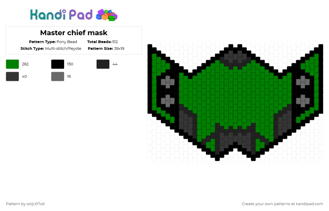 Master chief mask - Pony Bead Pattern by soljrz17xd on Kandi Pad - master chief,halo,mask,video game,xbox,character,gaming,green