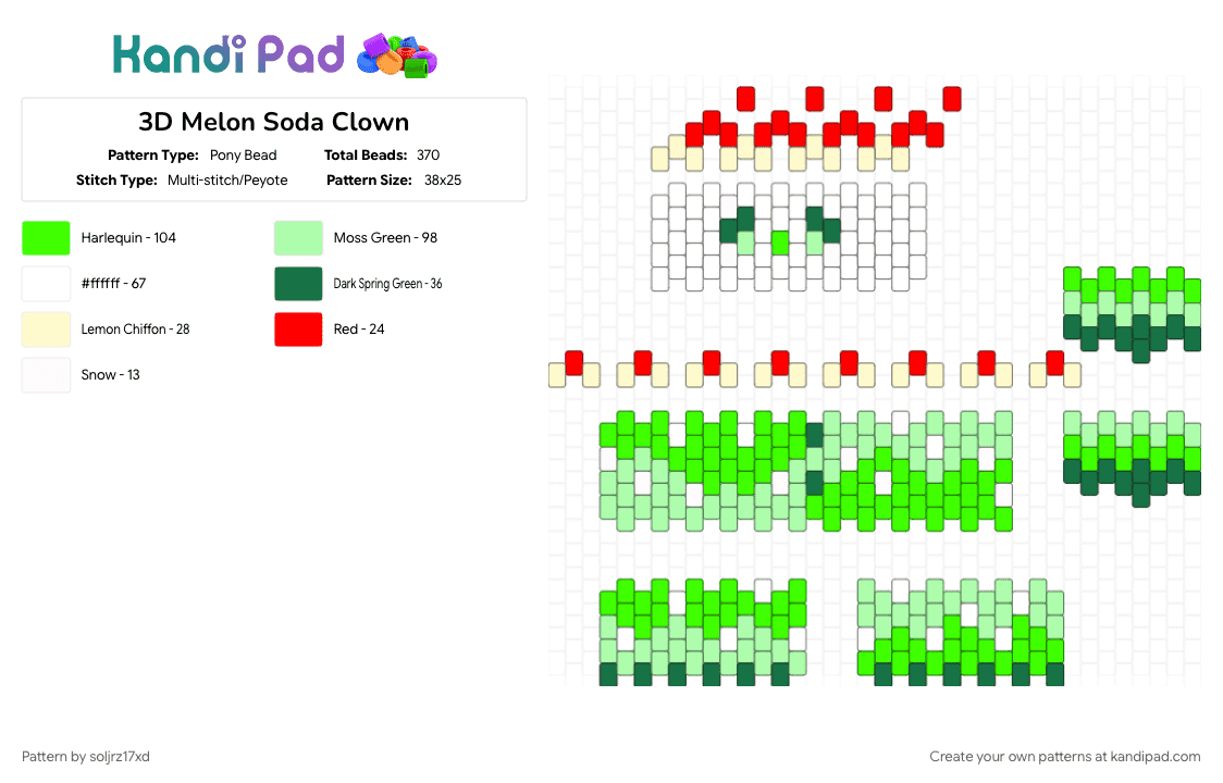 3D Melon Soda Clown - Pony Bead Pattern by soljrz17xd on Kandi Pad - clown, clown doll, green, melon, melon cream soda, teal