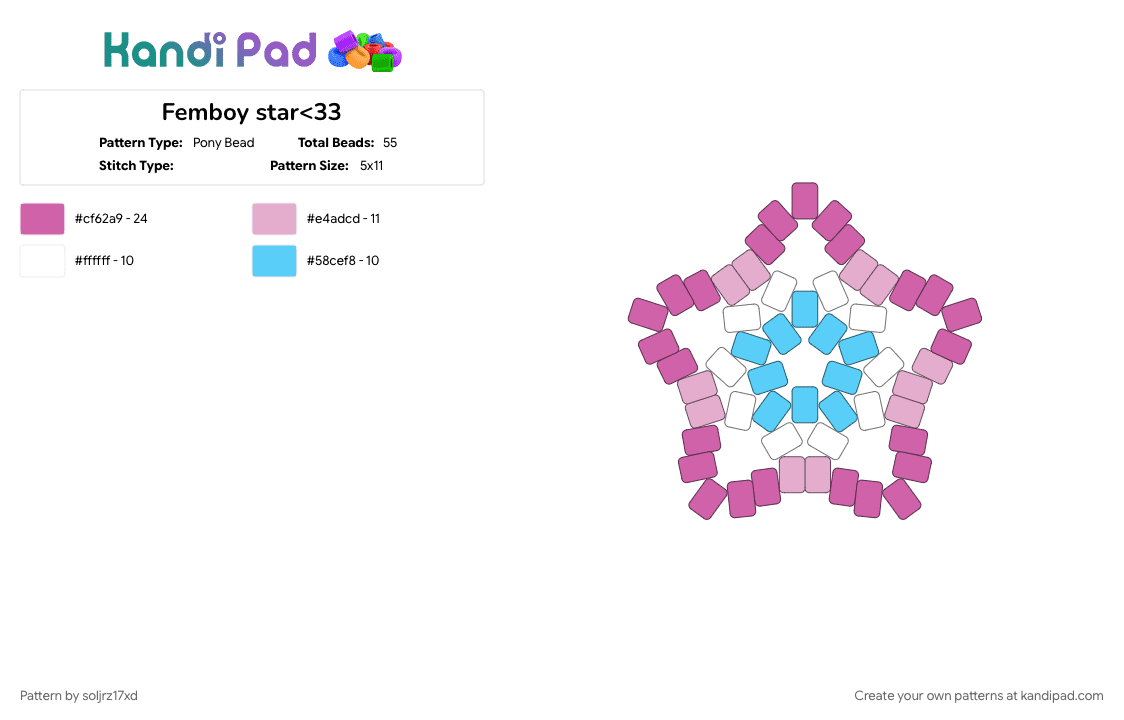 Femboy star - Pony Bead Pattern by soljrz17xd on Kandi Pad - femboy, femboy pride, pink, pride