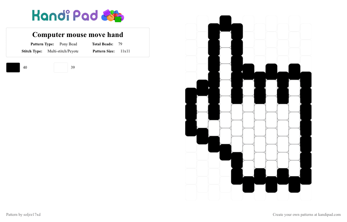 Computer mouse move hand - Pony Bead Pattern by soljrz17xd on Kandi Pad - black, computer, mouse cursor, old web, webcore, white, windows