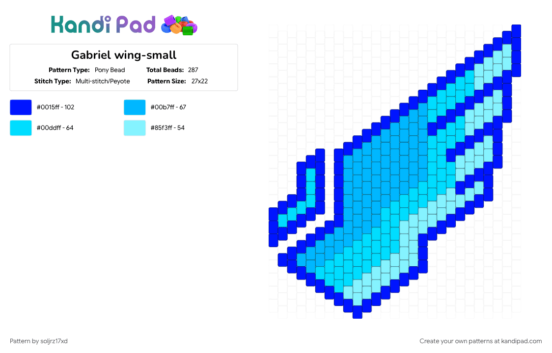 Gabriel wing-small - Pony Bead Pattern by soljrz17xd on Kandi Pad - character, gabriel ultrakill, light blue, purple, ultrakill, video game