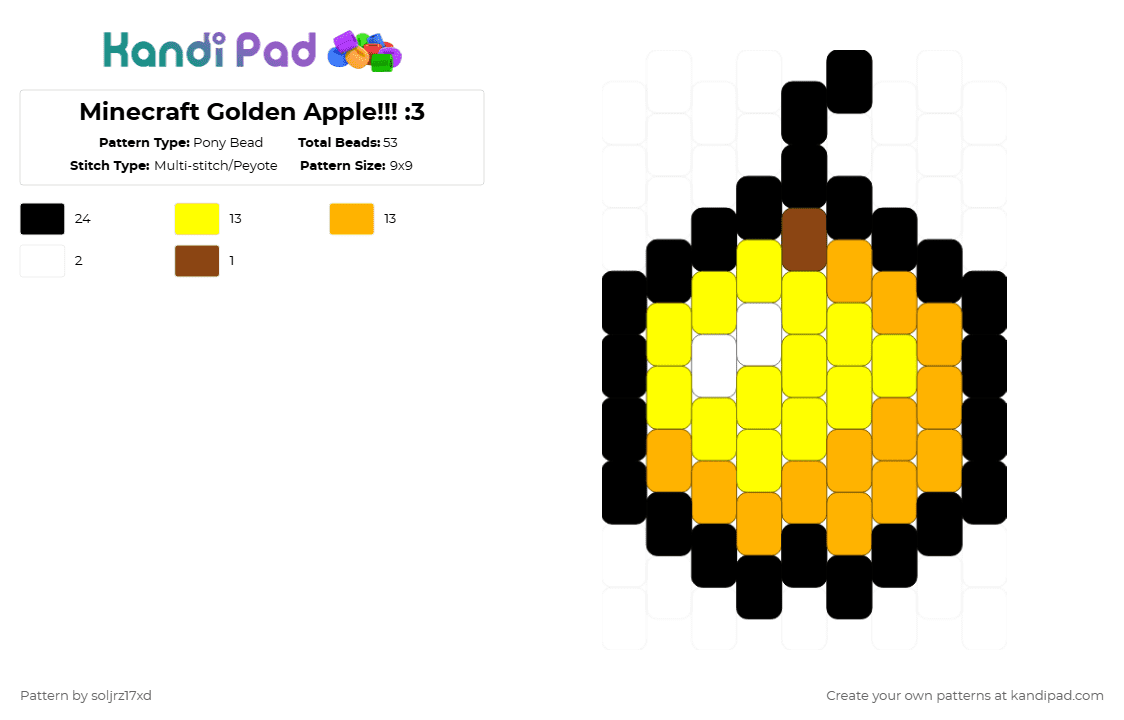 Minecraft Golden Apple!!! :3 - Pony Bead Pattern by soljrz17xd on Kandi Pad - yellow,orange