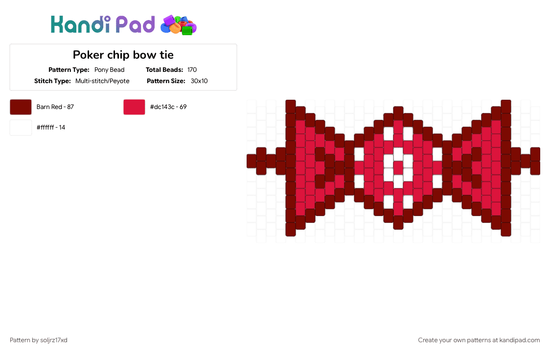 Poker chip bow tie - Pony Bead Pattern by soljrz17xd on Kandi Pad - bow tie, brown, casino, gamble gamble gambleee, poker chip, red