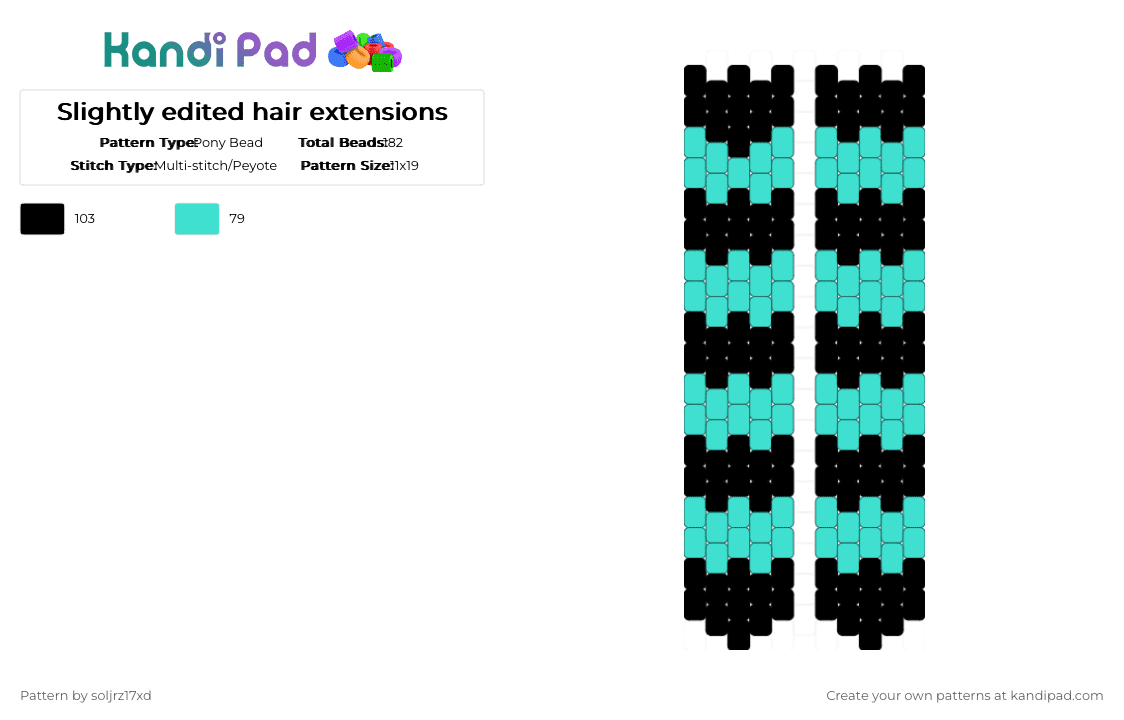Slightly edited hair extensions - Pony Bead Pattern by soljrz17xd on Kandi Pad - black, cosplay, light blue, scene, vocaloid