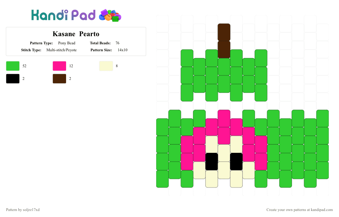 Kasane  Pearto - Pony Bead Pattern by soljrz17xd on Kandi Pad - fruit, green, meme, teto, vocaloid