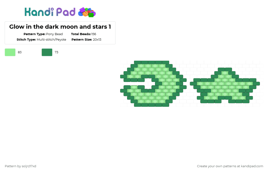 Glow in the dark moon and stars 1 - Pony Bead Pattern by soljrz17xd on Kandi Pad - teal,green,glow in the dark,decor,moon,star