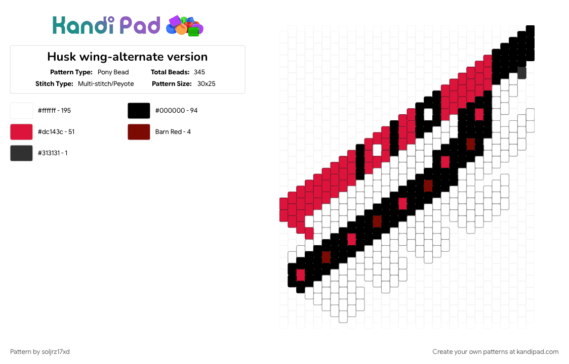 Husk wing-alternate version - Pony Bead Pattern by soljrz17xd on Kandi Pad - red, white