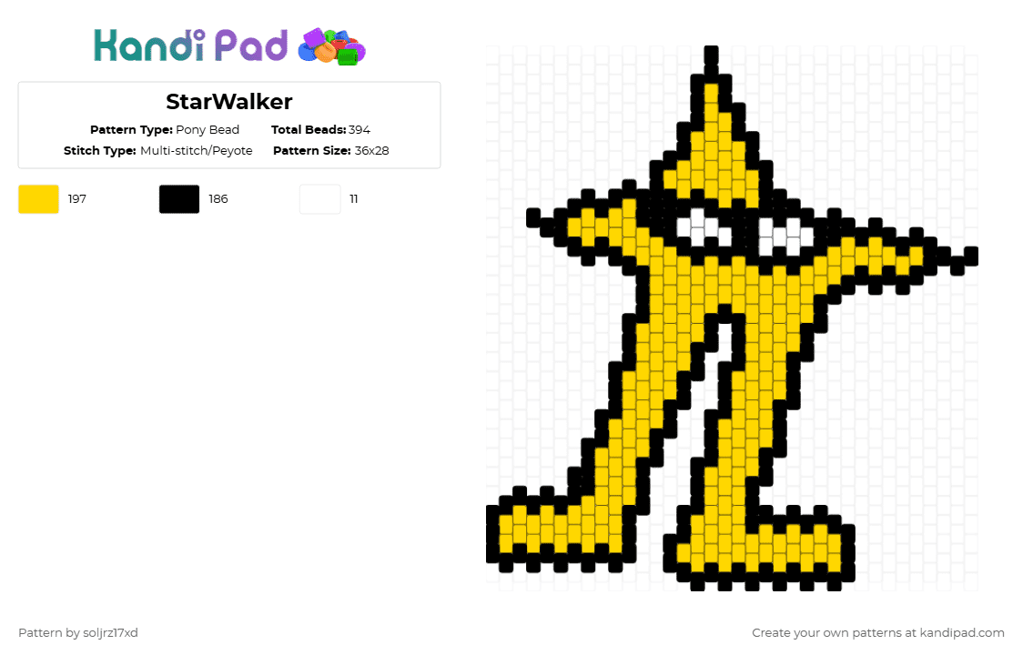 StarWalker - Pony Bead Pattern by soljrz17xd on Kandi Pad - yellow,deltarune,starwalker