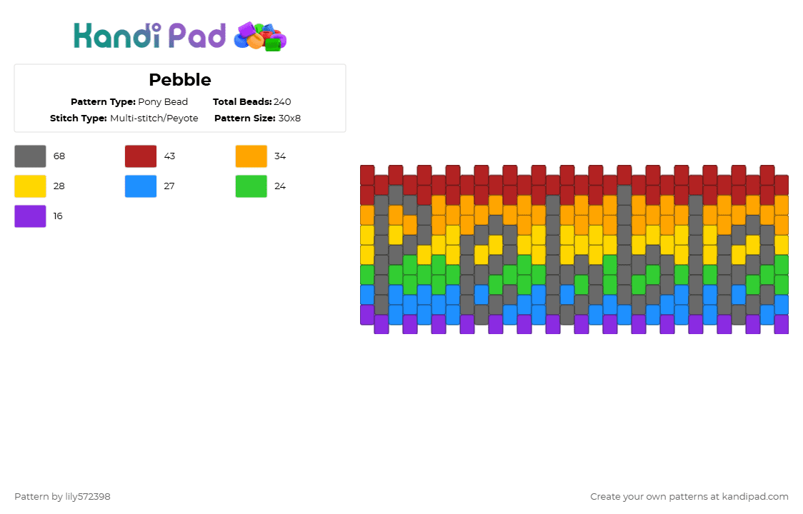 Pebble Pony Bead Pattern - Kandi Pad | Kandi Patterns, Fuse Bead ...
