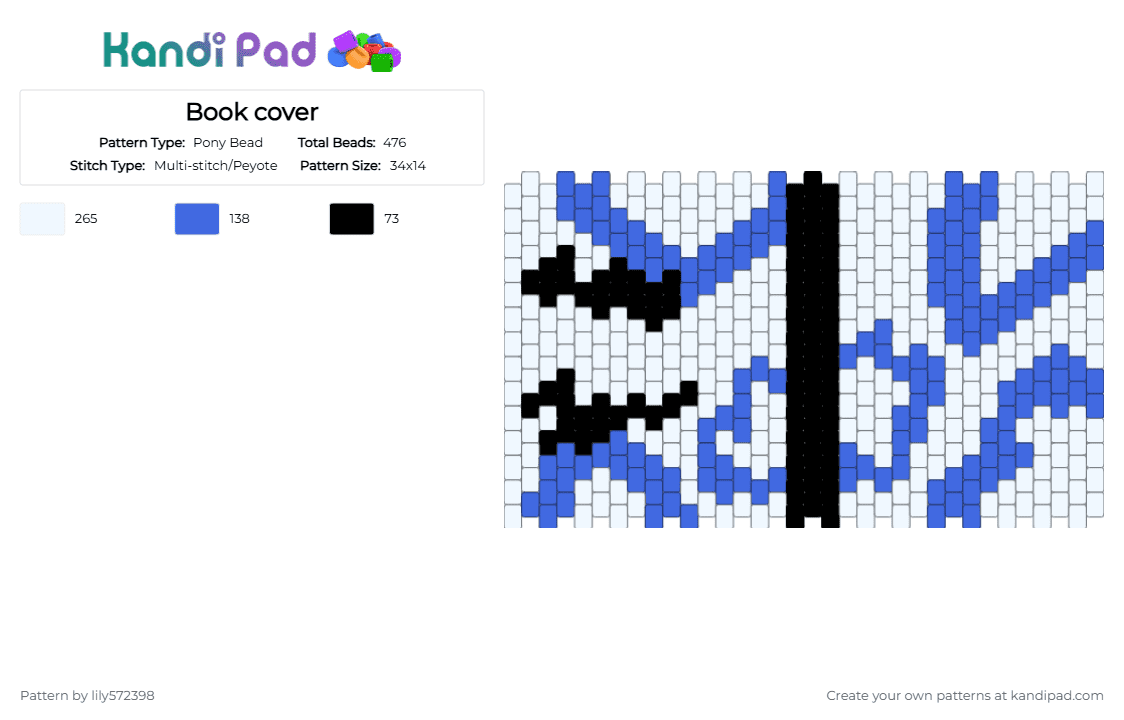 Book cover - Pony Bead Pattern by lily572398 on Kandi Pad - blue, white