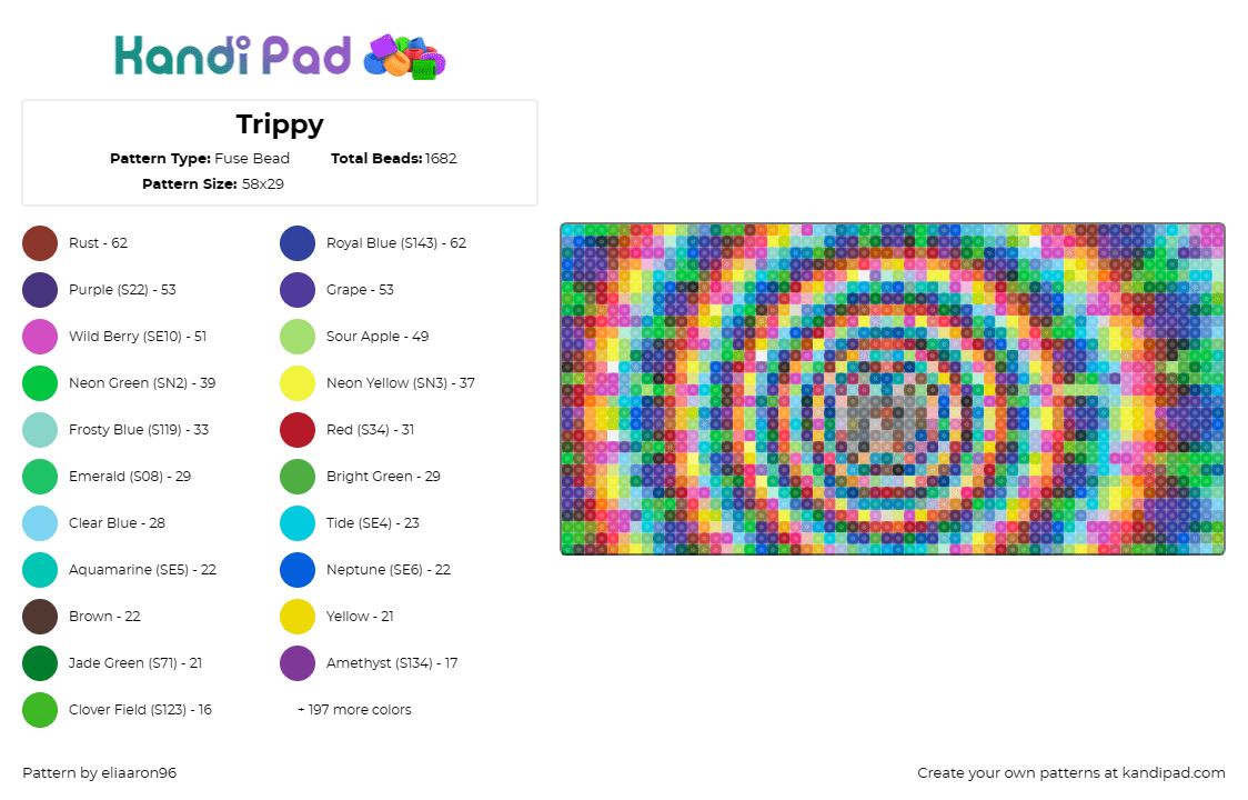 Trippy - Fuse Bead Pattern by eliaaron96 on Kandi Pad - trippy,psychedelic,spiral,hypnotic,kaleidoscope,vibrant,abstract,optical illusio