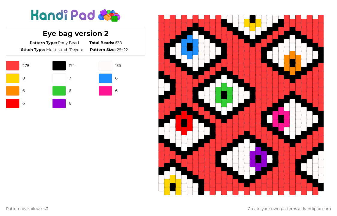 Eye bag version 2 - Pony Bead Pattern by kaifousek3 on Kandi Pad - red,bag,eye,rainbow