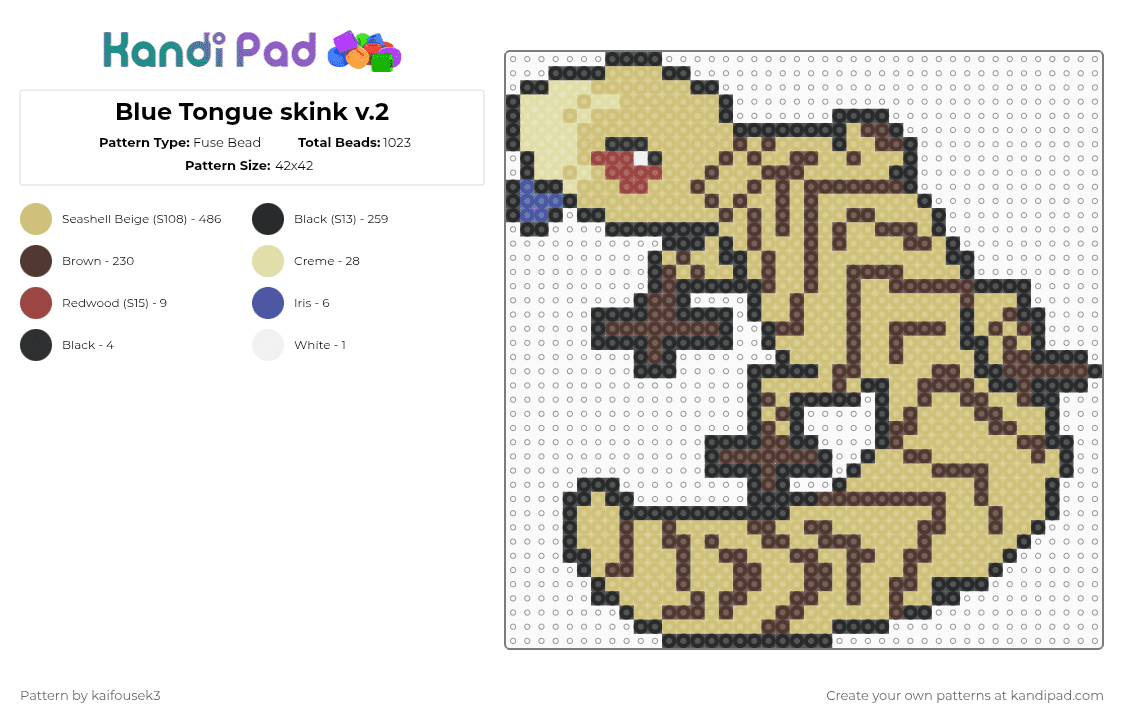 Blue Tongue skink v.2 - Fuse Bead Pattern by kaifousek3 on Kandi Pad - beige,brown