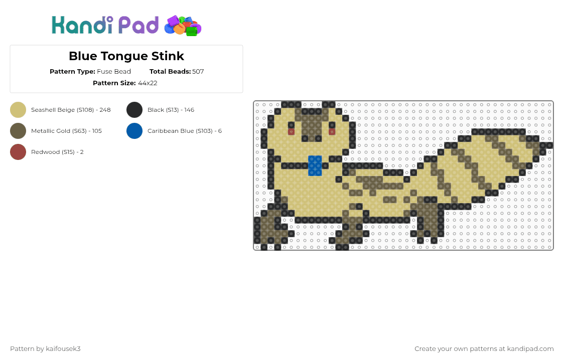 Blue Tongue Stink - Fuse Bead Pattern by kaifousek3 on Kandi Pad - tan,beige