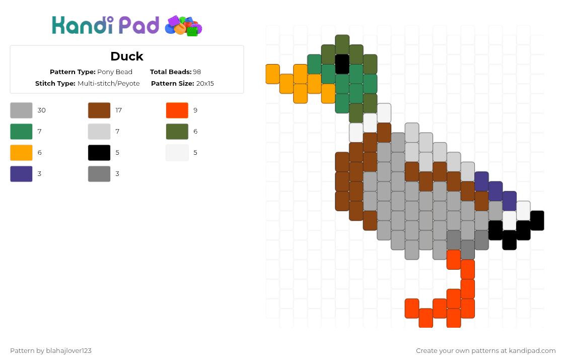 Duck - Pony Bead Pattern by blahajlover123 on Kandi Pad - red,beige