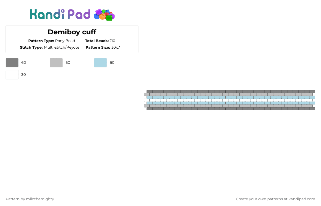 Demiboy cuff - Pony Bead Pattern by milothemighty on Kandi Pad - gray,beige,light blue,lgbt,demiboy