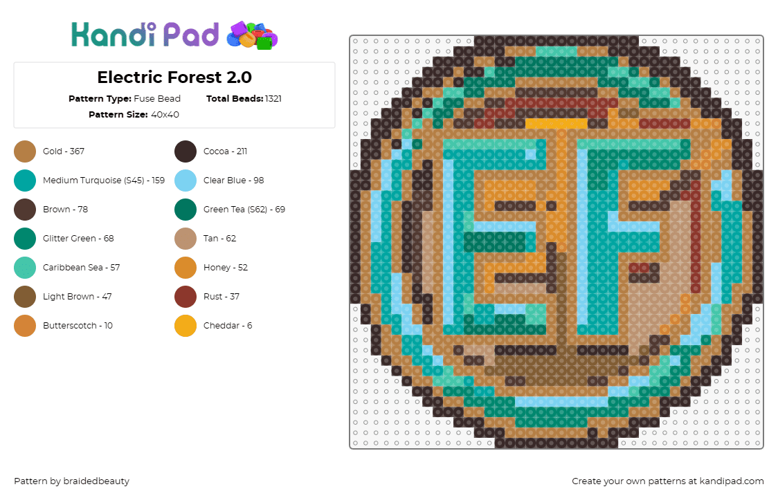 Electric Forest 2.0 - Fuse Bead Pattern by braidedbeauty on Kandi Pad - electric forest,festival,ef,music,edm,emblem,electronic,adventure,celebration,br