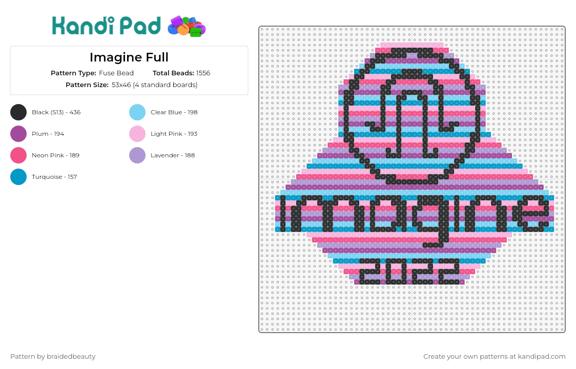 Imagine Full 2.0 - Fuse Bead Pattern by braidedbeauty on Kandi Pad - imagine,festival,edm,music,celebration,audio,rhythm,event,pink