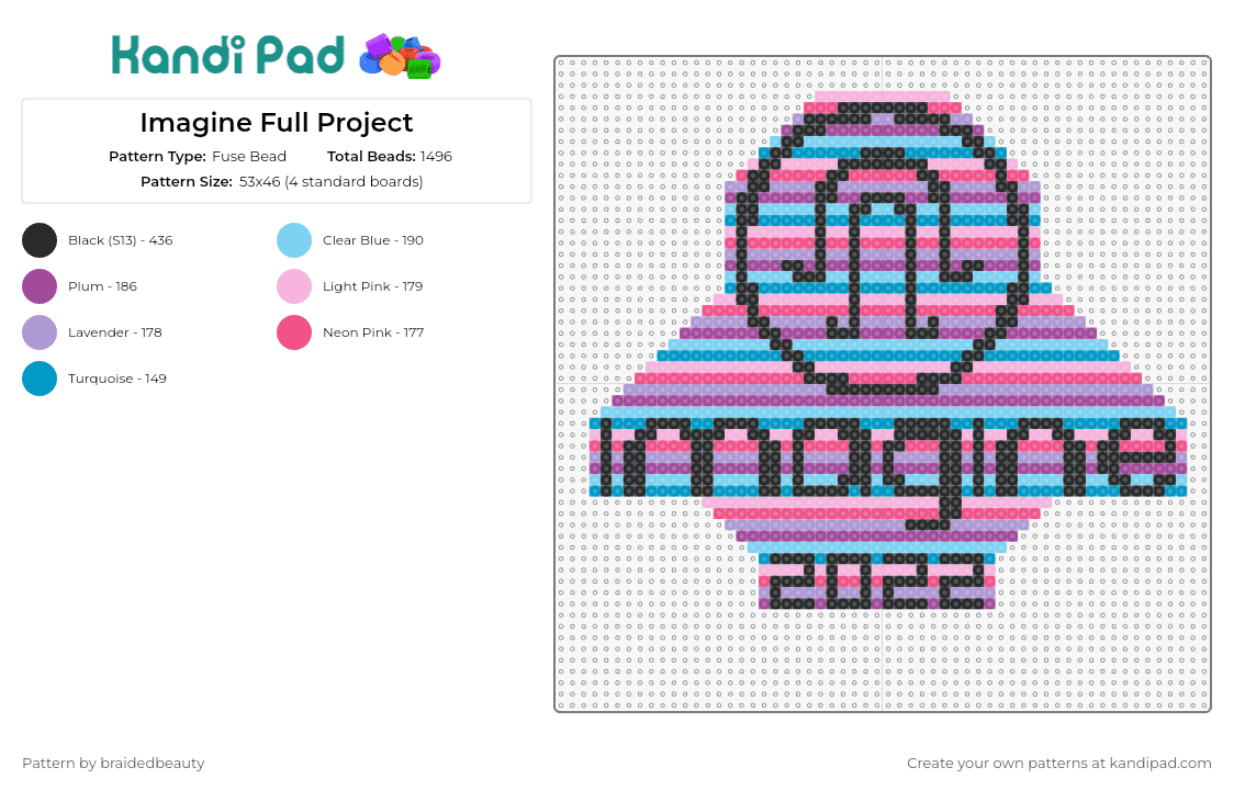 Imagine Full Project - Fuse Bead Pattern by braidedbeauty on Kandi Pad - imagine,festival,edm,music,celebration,audio,rhythm,event,pink
