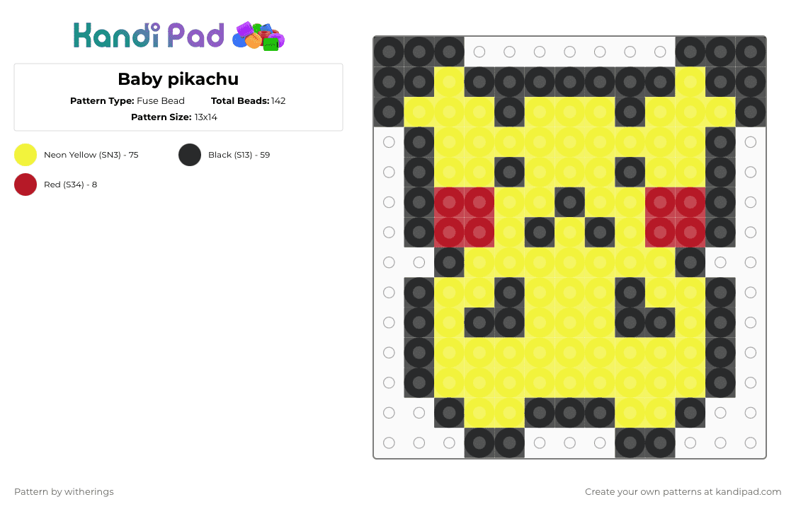 Baby pikachu - Fuse Bead Pattern by witherings on Kandi Pad - yellow