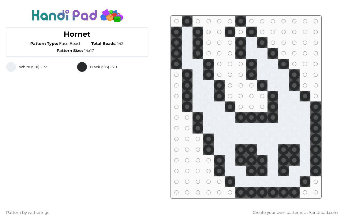 Hornet - Fuse Bead Pattern by witherings on Kandi Pad - black,white
