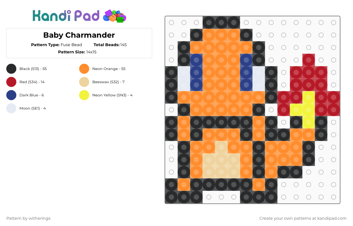 Baby Charmander - Fuse Bead Pattern by deleted_user_53381 on Kandi Pad - orange