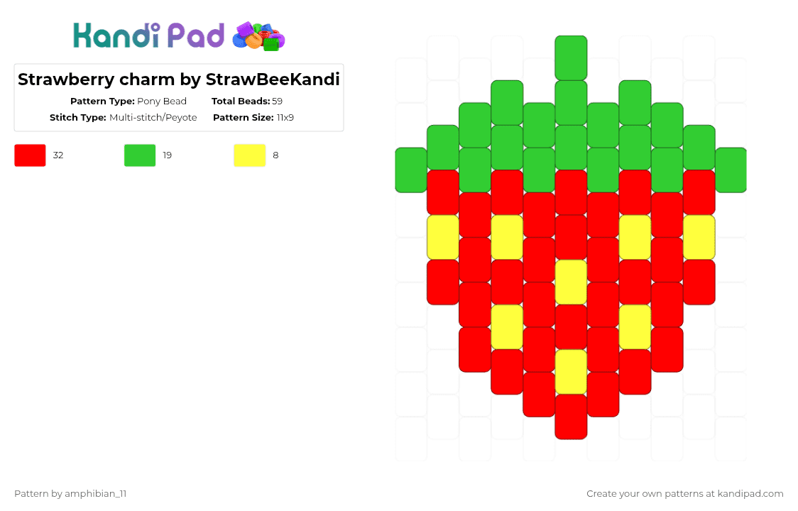 Strawberry charm by StrawBeeKandi - Pony Bead Pattern by amphibian_11 on Kandi Pad - red,green