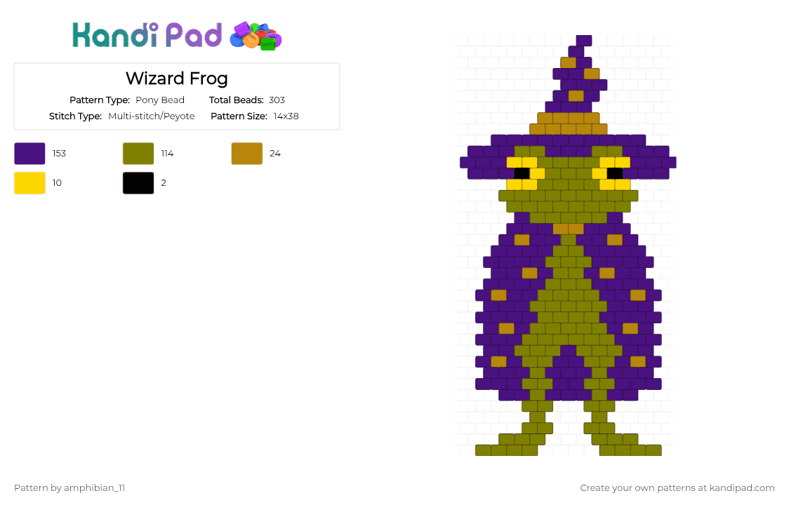 Frog Wizard - Pony Bead Pattern by amphibian_11 on Kandi Pad - gold,purple