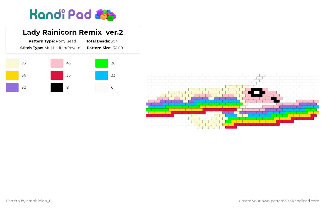 Lady Rainicorn cuff - Pony Bead Pattern by amphibian_11 on Kandi Pad - light blue,yellow,colorful