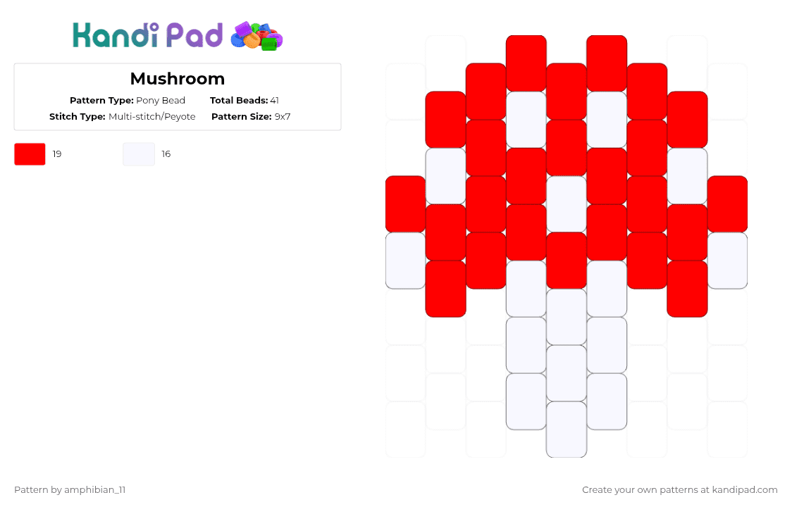 Mushroom by StrawBeeKandi - Pony Bead Pattern by amphibian_11 on Kandi Pad - red,white