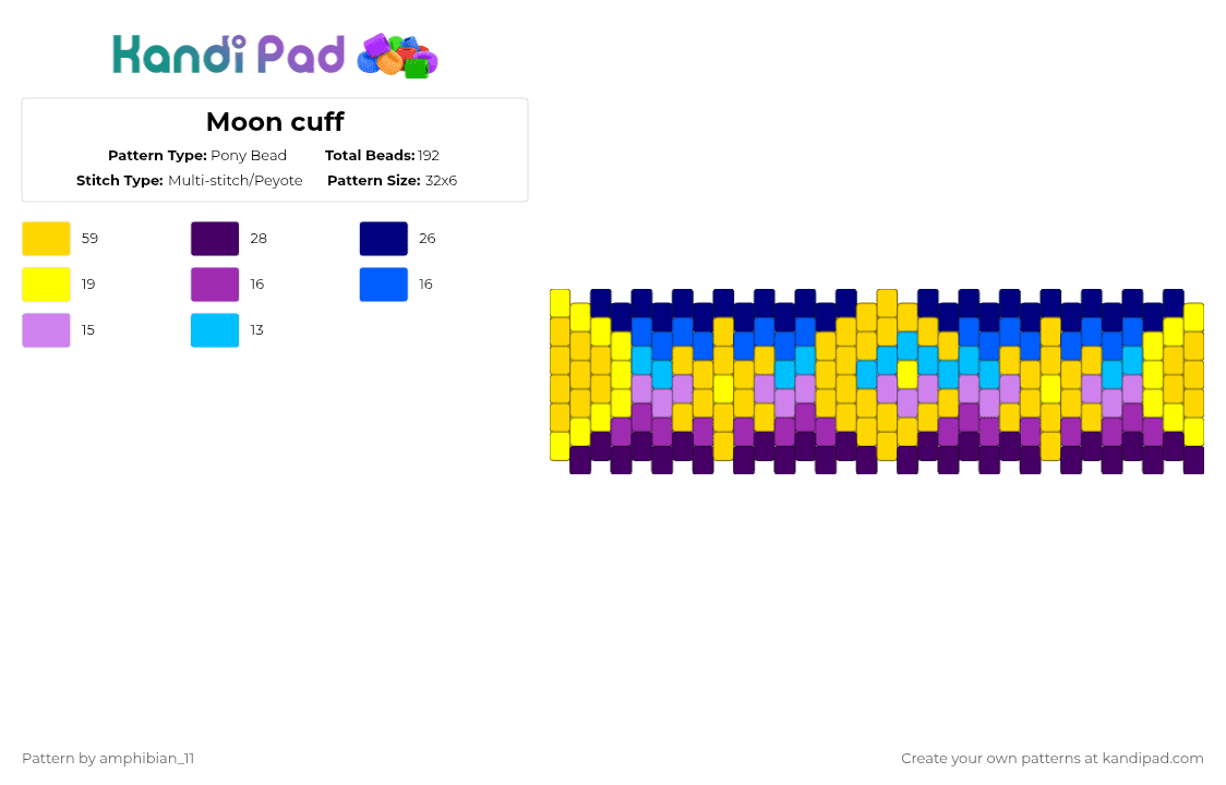 Moon cuff - Pony Bead Pattern by amphibian_11 on Kandi Pad - yellow,purple