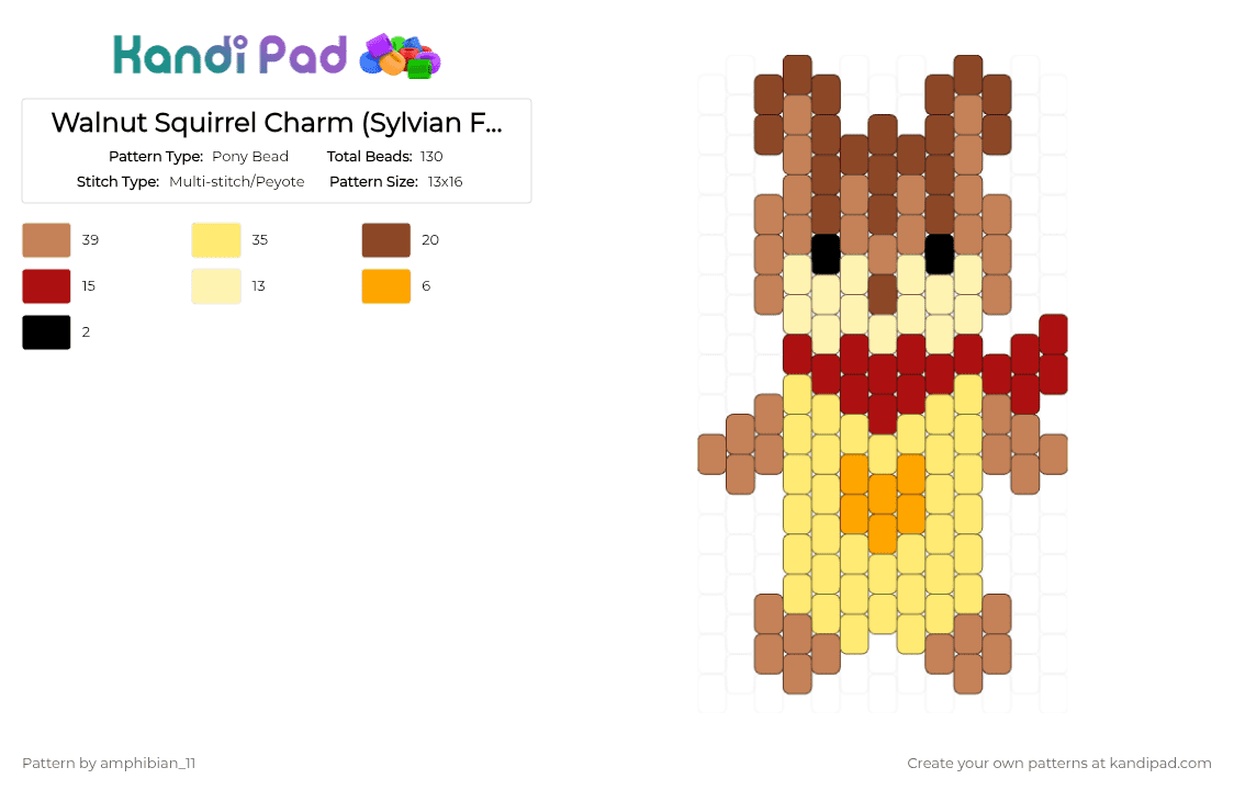 Walnut Squirrel Charm (Sylvian Families) - Pony Bead Pattern by amphibian_11 on Kandi Pad - orange,yellow