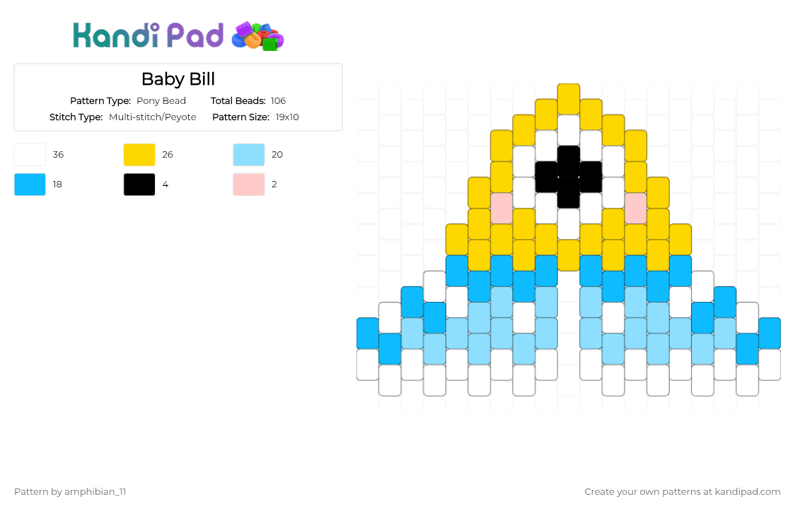 Baby Bill Charm - Pony Bead Pattern by amphibian_11 on Kandi Pad - yellow,light blue