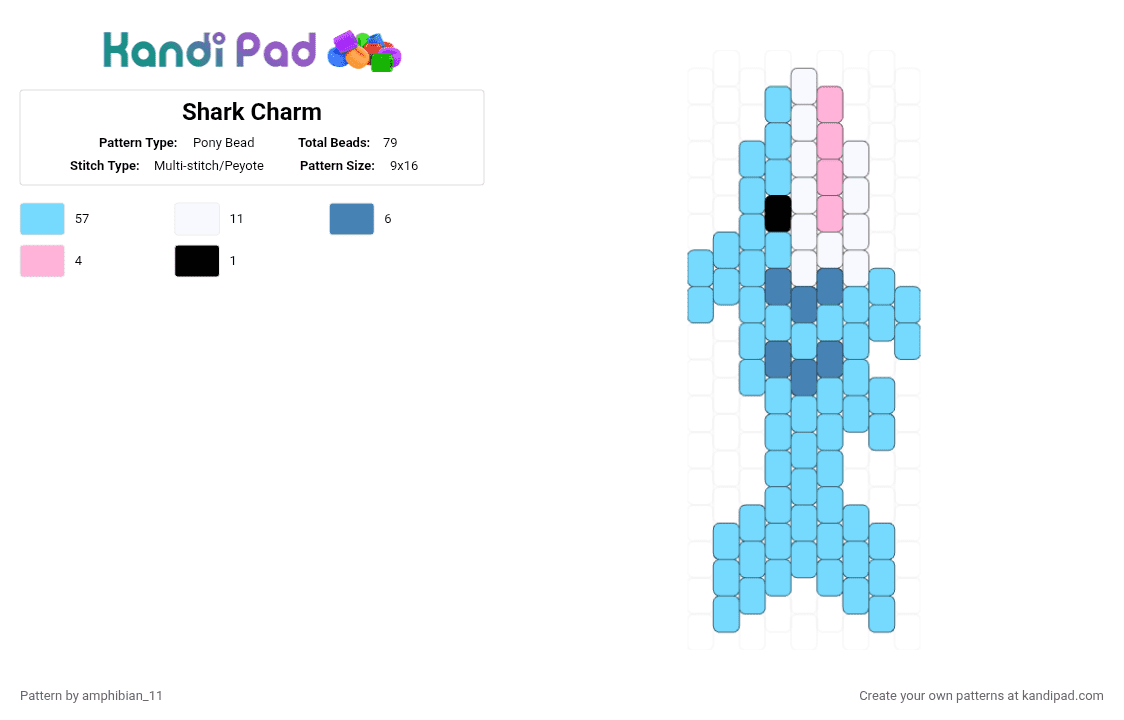 Shark Charm - Pony Bead Pattern by amphibian_11 on Kandi Pad - light blue